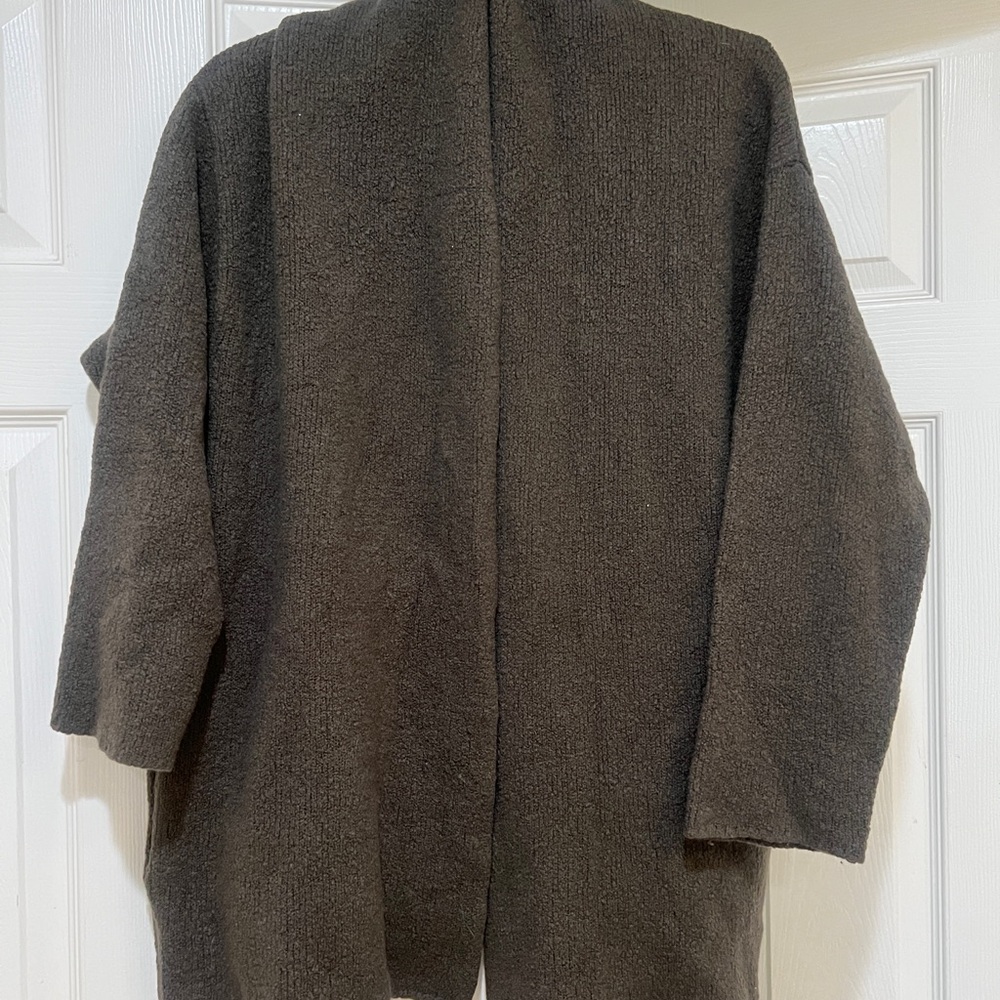 Vince Collarless Cardigan Coat Heather Camel Wool Minimalist Cozy Sweater Size M